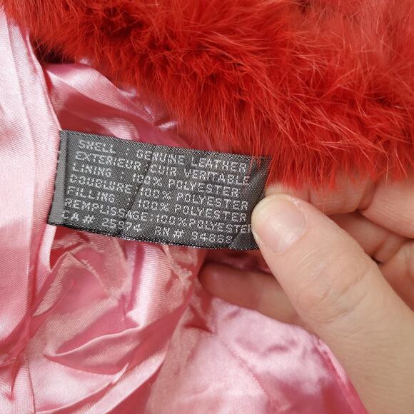 Bisou Bisou Jacket Womens Medium Red Genuine Leather Faux Fur Trim Coat Y2K - Picture 5 of 10